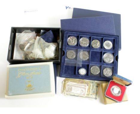 GB & World, commemoratives, silver proofs, silver BU, and cupro-nickel crowns, 1970s-2000s, plus some coin covers, some mixed