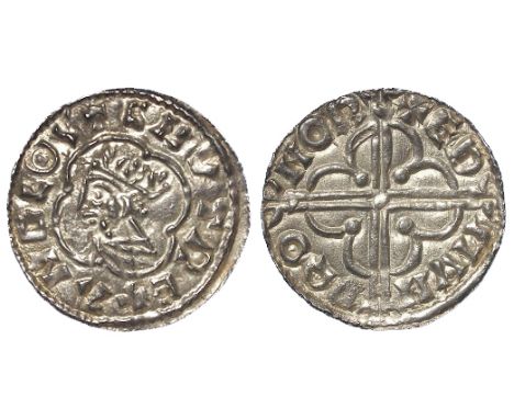 Cnut silver penny, Quatrefoil Type, Spink 1157, obverse reads:- CNVT REX ANGLOX ['O' has central pellet], reverse reads:- +ED