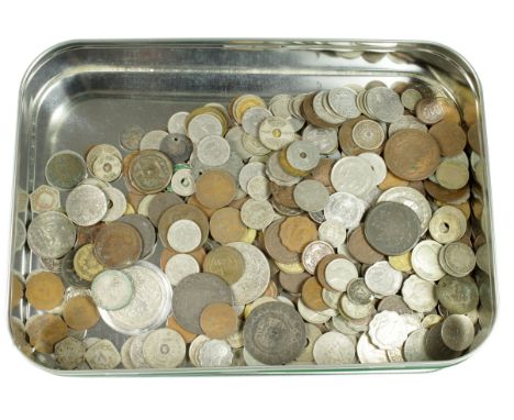 Islamic & Middle Eastern Coins, accumulation in a biscuit tin, 19th-20thC mixed grade, silver noted.