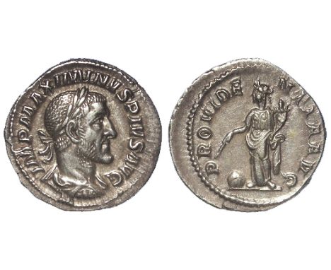 Maximinus I silver denarius, Rome Mint 235-236 A.D., reverse:- Providence standing left, holding cornucopiae and rod, globe a