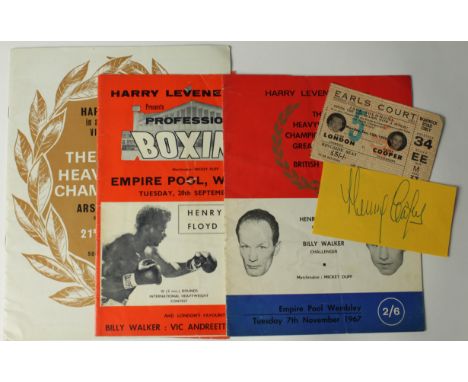 Henry Cooper v Muhammad Ali at Arsenal 21/5/1966 for World Heavyweight Championship with coloured boxers profile insert plus 