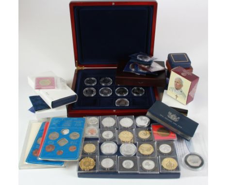 World in a stacker box, mainly modern commemorative / Proof issues / Fantasy strikes, much silver seen.