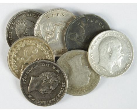 GB Silver Minors (7) 19th-20thC, noted Groats: 1836 GVF, 1837 VF, 1888 VF, Threepence 1902 GEF, etc.