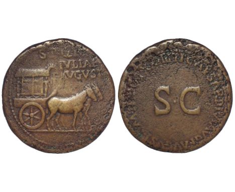 Livia brass sestertius, Rome Mint 22-23 A.D., obverse:- Carpentum drawn to right by two mules, legend:- S P Q R IVLIAE AVGVST