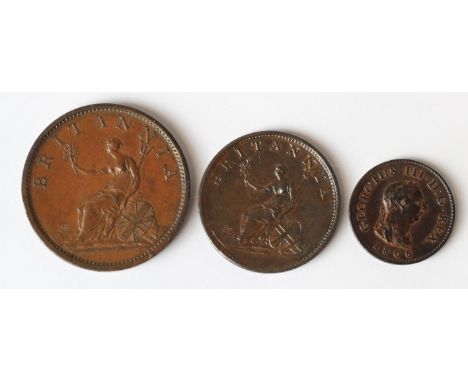GB Copper (3) George III Soho Mint: Penny 1806 EF trace lustre, Halfpenny 1806 no berries nEF patch of corrosion obverse lege