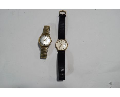 Omega, Geneve, a gentleman's 9 carat gold mechanical wrist watch, the off white dial with gilt black batons, black hands, gil