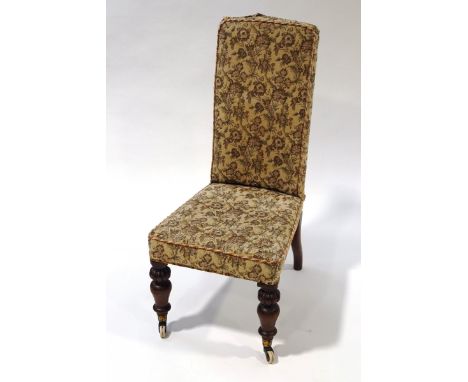 A Victorian mahogany pre dieu, with tapestry style upholstery and turned front legs