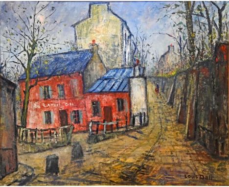 DALI  Louis (1905 - 2001 Frankreich) "Le Lapin Agile", Blick in eine Pariser Straße, linkerhand ein rotes Haus, flankiert von