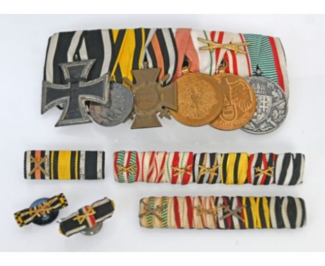 ORDENSLOT  große krause Ordensschnalle eines württembergischen Veteranen des Ersten Weltkriegs 1914-1918 mit sechs Auszeichnu