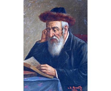 JUDAVICS-PANETH  Lasarre (1870 Königsberg - nach 1912) "Portrait eines Rabbiners", der lesend an einem Tisch sitzt, Portrait 