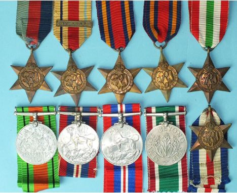 Nine WWII campaign medals: 1939-45, Africa (with 1st Army clasp), Burma (2, one named for 25307 Sep Atma Singh F F Rif), Ital