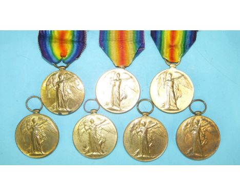 Seven WWI Victory medals: 20607 Pte J H Cook Devon R; 241098 Pte S E Popplestone Devon R; 25944 Pte W A Edmonds Devon R; 1087