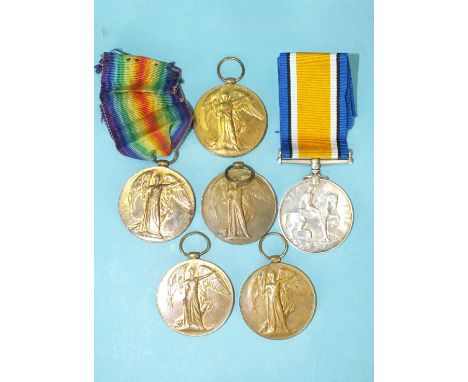 Five WWI Royal Navy Victory medals: 346478 S J Lawrence, CPR; 162830 F James PO1; 366133 R B Collings OC1; 215747 D F Burnett