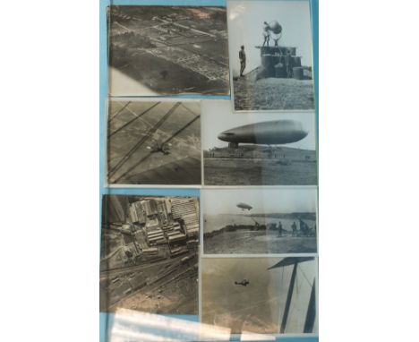 Seven British Official Photographs c1918 showing search light and gun emplacements on the South Coast, air ships, a trench pr