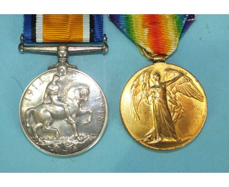 A WWI pair awarded to 2494 Pte R J Champion Devon R: British War and Victory Medals, (2).