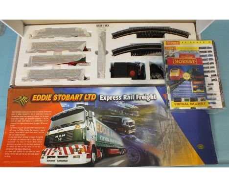 Hornby OO gauge, an Eddie Stobart Ltd Express Rail Freight Ltd Edn set, unused, boxed with unopened Trakmat and instruction l