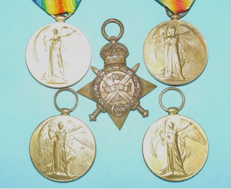 Four WWI Victory medals: RX4-276291 Pte R W Huet ASC, 515198 Spr W D Holman RE; 175360 Apr A Roberts RE; 950 Gnr J F Dodds RA