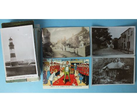 Approximately 60 postcards, mainly local topographical, including a W R Gay RP of Holbeton, RPs of Brixton Village and a cott