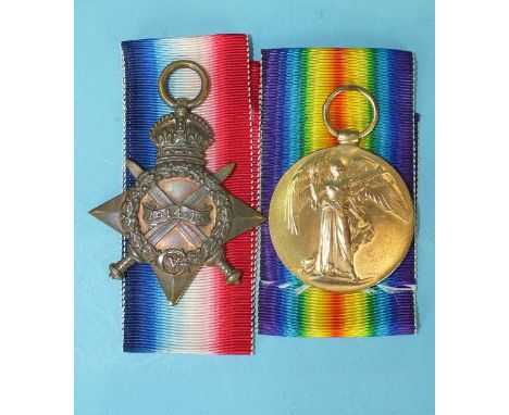 A WWI Royal Canadian Navy pair awarded to Ch P O C Wood; 1914-15 Star (C Wood Ch P O HMCS Rainbow) and Victory Medal (C Wood 