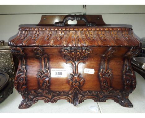Repro tea caddy and mahogany magazine rack 