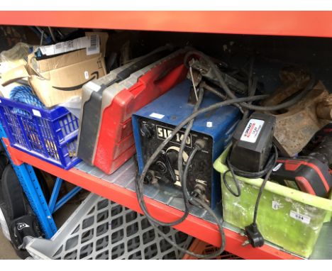 A quantity of tools including a SIP 140 welder, boxes of screws etc 