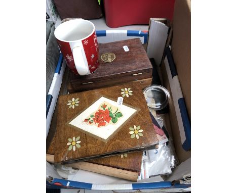 Box including postcards, photographs and playing cards 