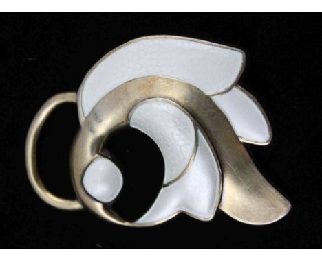 JACOB TOSTRUP, NORWEGIAN SILVER &amp; WHITE ENAMEL BROOCH, designed as a stylised bird, stamped 'Sterling J.Tostrup Norway' t