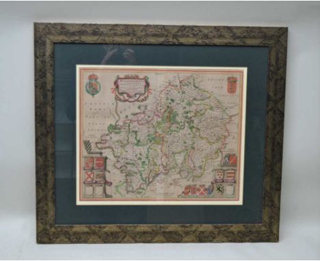 AN ANTIQUE LATER HAND COLOURED COUNTY MAP of Worcestershire, Warwickshire and the Liberty of Coventry, decoratively double mo