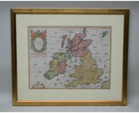 A LATER COLOURED ANTIQUE MAP OF THE BRITISH ISLES by Blome, plain mounted in slender gilt frame, 40cm x 52cm 