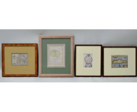 FOUR GLAZED AND FRAMED ANTIQUE MAPS two Central English County maps, one map of Kenilworth Castle and one of the Island of Cr