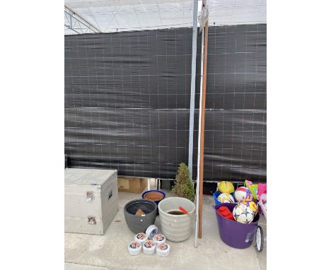 AN ASSORTMENT OF ITEMS TO INCLUDE A LARGE CERAMIC PLANTER, LONG REACH LOPPERS AND SIX ROLLS OF DOUBLE SIDED JOINTING TAPE ETC