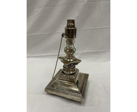 A HALLMARKED SHEFFIELD SILVER LAMP BASE 