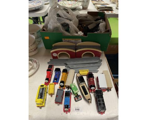 A LARGE AMOUNT OF THOMAS THE TANK ENGINE INCLUDING THOMAS, DIESEL, JAMES, PERCY, TOBY AND MANY MORE PLUS AN AMOUNT OF TRACK ,