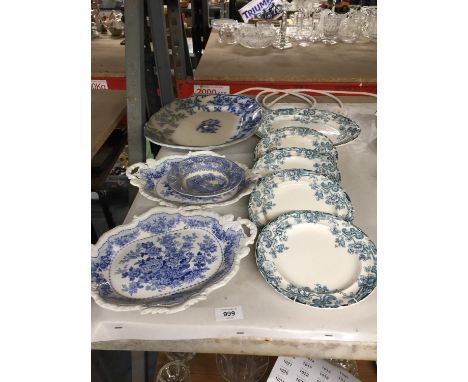 A QUANTITY OF SERVING PLATES AND PLATES TO INCLUDE 'TOKIO' BY K &amp; CO E MAYERS, PLUS A LARGE BLUE AND WHITE PLATTER 