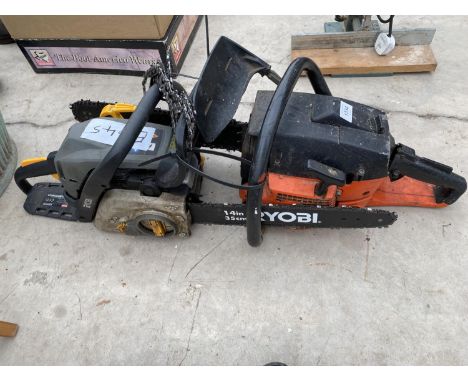 TWO PETROL ENGINE CHAINSAWS TO INCLUDE A RYOBI 