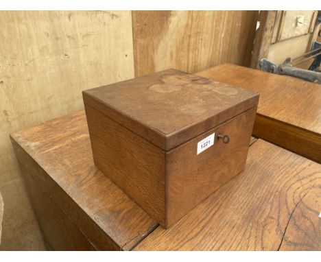 A VINTAGE WOODEN LETTER BOX WITH HINGED LOCKABLE LID AND KEY 