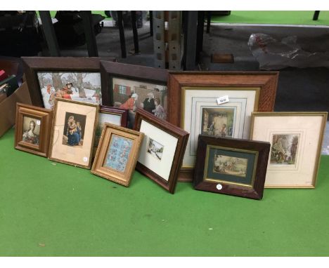 A QUANTITY (10) OF FRAMED PRINTS TO INCLUDE PORTRAIT, CARTOONS, ETC 