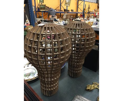 TWO RETRO PENDULOUS LAMP SHADES 