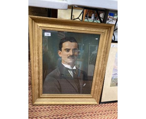 A LARGE FRAMED ACRYLIC PORTRAIT OF A WELL DRESSED MAN H:64CM 