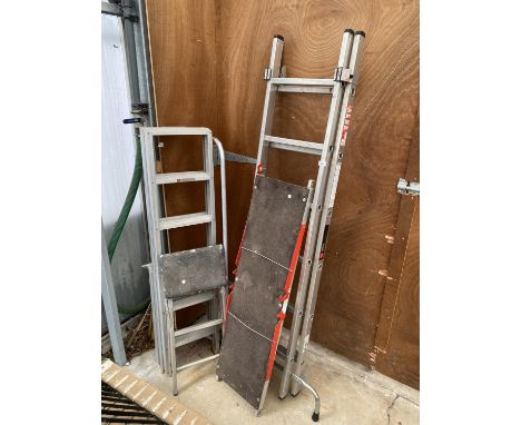 THREE VARIOUS LADDERS TO INCLUDE A WICKES THREE WAY PLATFORM LADDER 