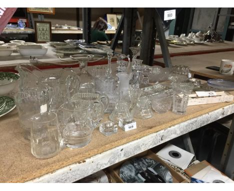 A QUANTITY OF GLASSWARE INCLUDING AN UNUSUAL ITALIAN 'RUBINATO' GLASS DIP PEN, PLUS VINTAGE AND MODERN  JUGS, CANDLESTICKS, J