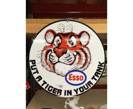 A ROUND ESSO 'PUT A TIGER IN YOUR TANK' METAL SIGN DIAMETER 35.5CM 