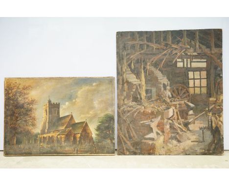 James Doxford (British, 1899 - 1978), The Farrier's Shop, Canterbury, oil on board, label verso inscribed R. Academy Exhibiti