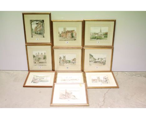 Collection of Glyn Martin watercolours, comprising: Henley-on-Thames, 19.5 x 24cm, Wareham, Polperro, Tower of London, Polper