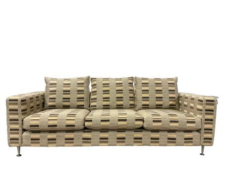 Orior - grande three seat modern sofa, upholstered in beige patterned fabric, raised on tapering chrome feetDimensions: Heigh