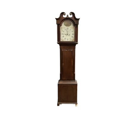 Holliwell &amp; Son of Derby - mid-19th century oak and mahogany 8-day longcase clock, with a swans neck pediment and recesse