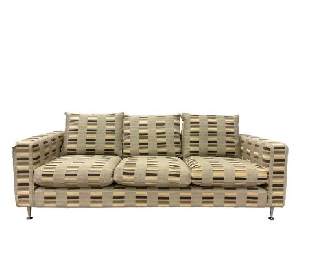 Orior - grande three seat modern sofa, upholstered in beige patterned fabric, raised on tapering chrome feetDimensions: Heigh