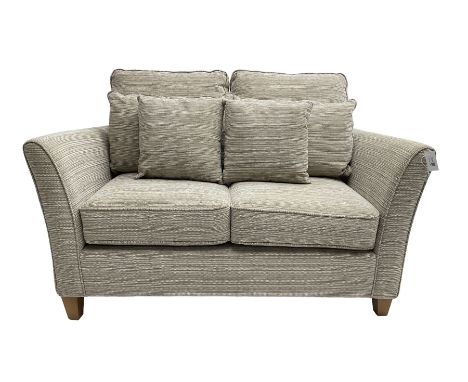 Two seat sofa, upholstered in textured cream and grey cord fabric, on square tapering feetDimensions: Height:&nbsp;67cm&nbsp;