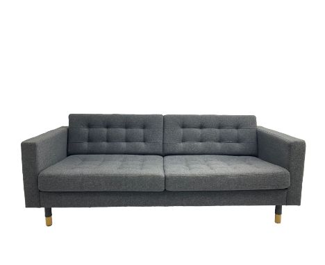 Large two seat sofa, upholstered in buttoned charcoal grey fabric Dimensions: Height:&nbsp;65cm&nbsp; Length/Width:&nbsp;203c