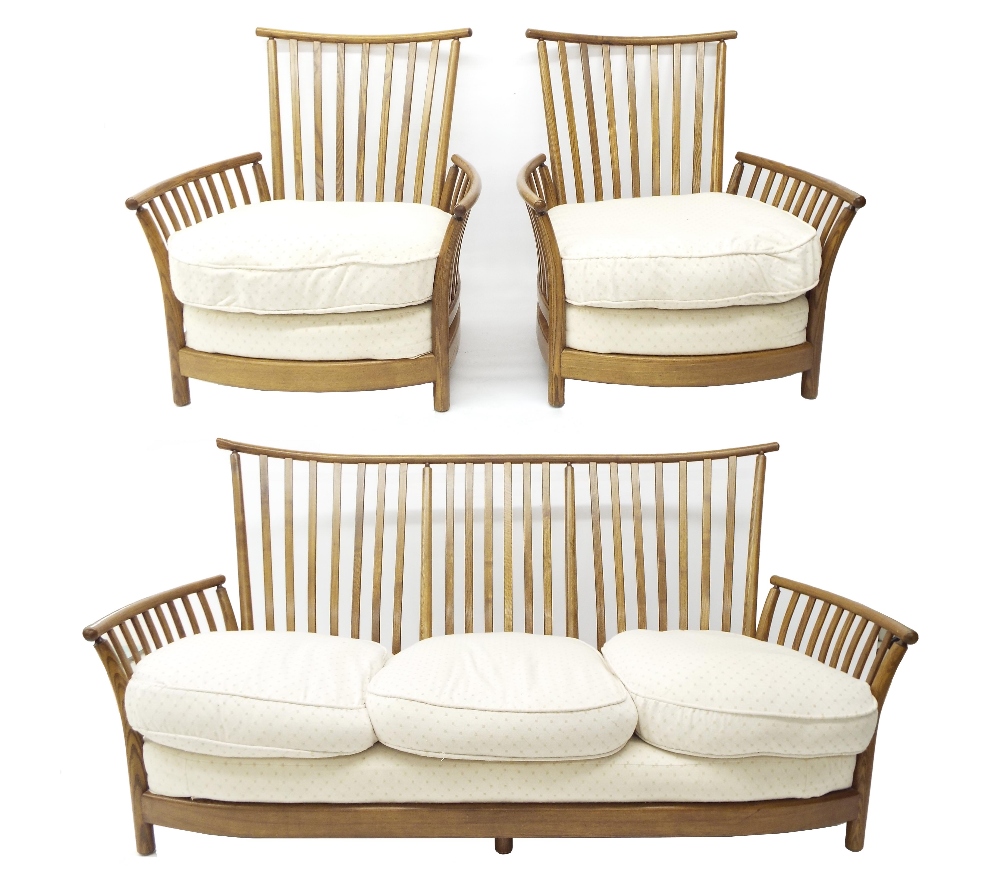 Ercol Renaissance elm framed three piece lounge suite comprising three